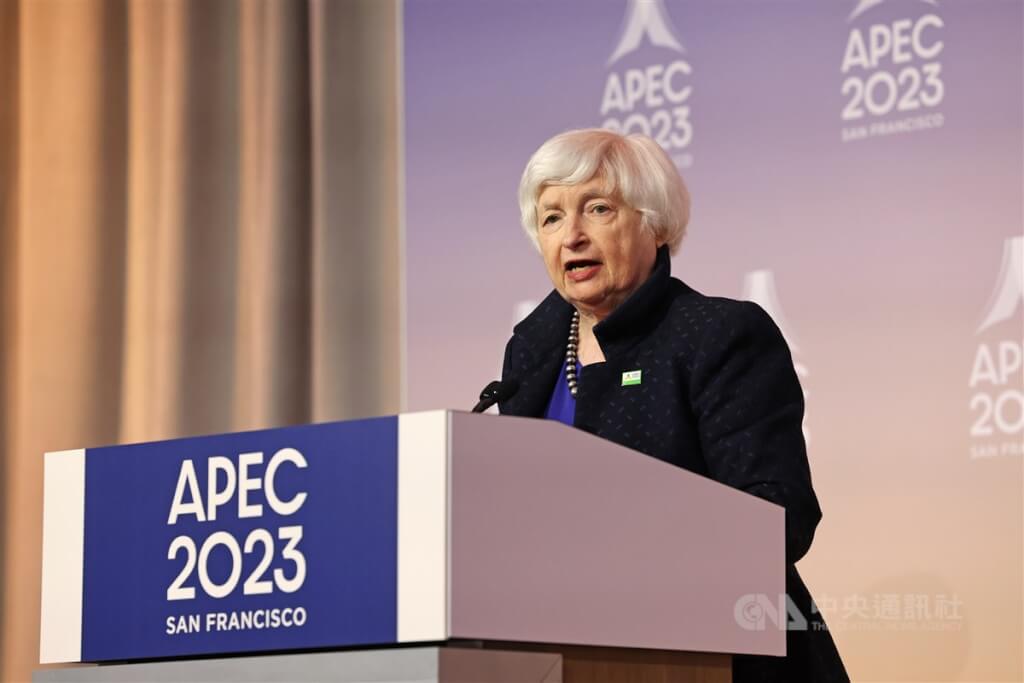 圖為美國財政部長葉倫（Janet Yellen）參加去年亞太經濟合作會議（APEC）財長會議。 （圖片來源：中央社）